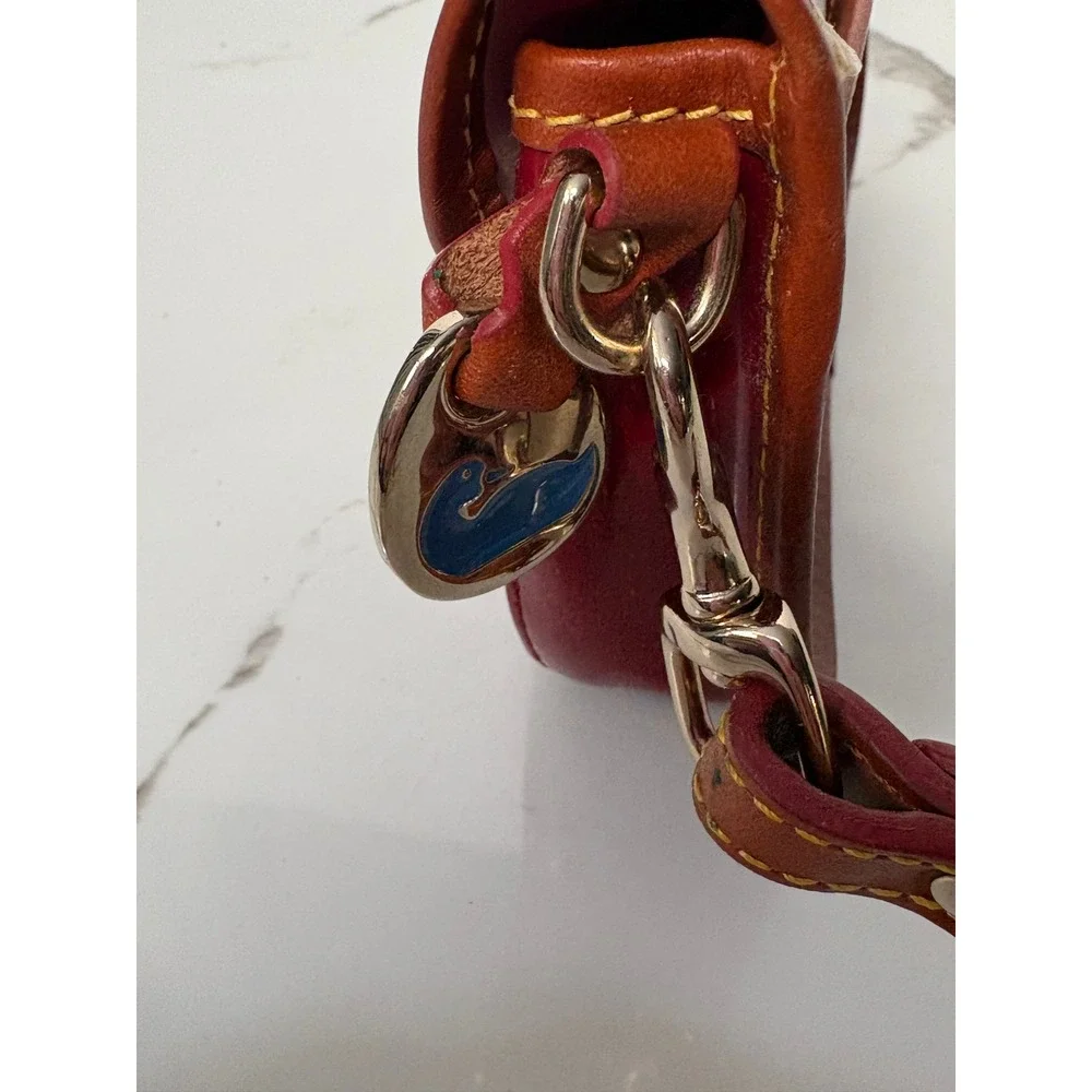 Dooney & Bourke Red Patent Leather Wristlet‎ Tan Trim Duck Charm Clutch Bag